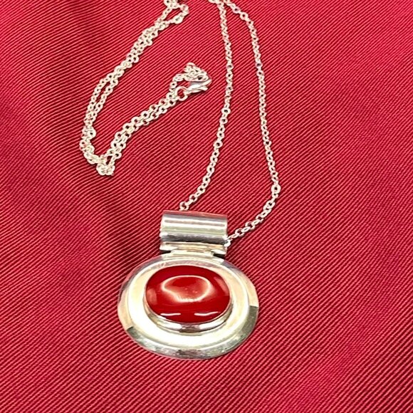 Sterling Silver Red Pendant on Silver-Plated Chain - Picture 1 of 14